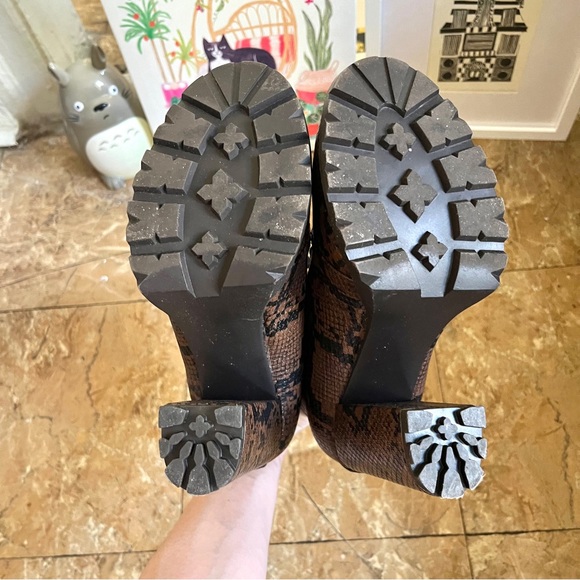 Just Fab • brown & black snakeskin print lace up 4” heel ankle boots - Picture 12 of 15